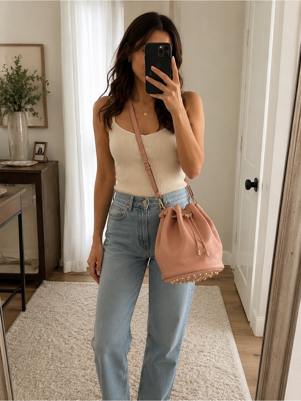 Alexander Wang Diego Studded Bucket Bag Blush Pink Leather Medium